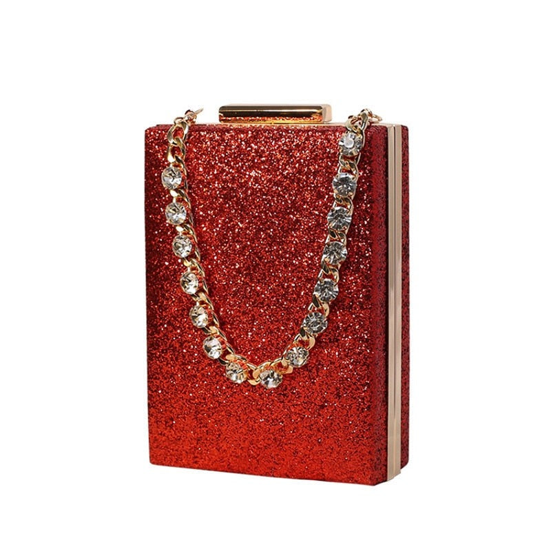 eybag Women's Box Sequin Wedding Clutch Bag Diamond Chain Luxury Design Handbag  New Bridal Evening Bag Small Party Purse gold