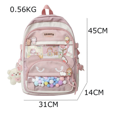 eybag New Multi-pocket Pink Kawaii Girls School Backpack For Teenager Female Book Schoolbag Women Transparent PVC  Nylon Mochila