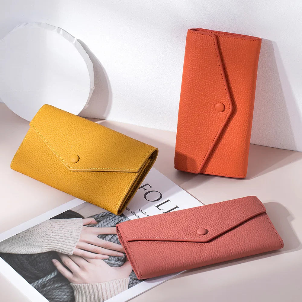 eybag Genuine Leather Long Wallet Phone Bag Cowhide Coin Purse Key Lipstick Case Earphone Pouch ID Credit Card Holder For Women Clutch