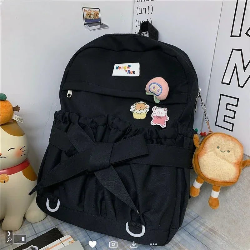 eybag Japanese 2024 New Canvas Solid Color College Girls Backpack Fashion Versatile Student Schoolbag Korean High Capacity Backpacks