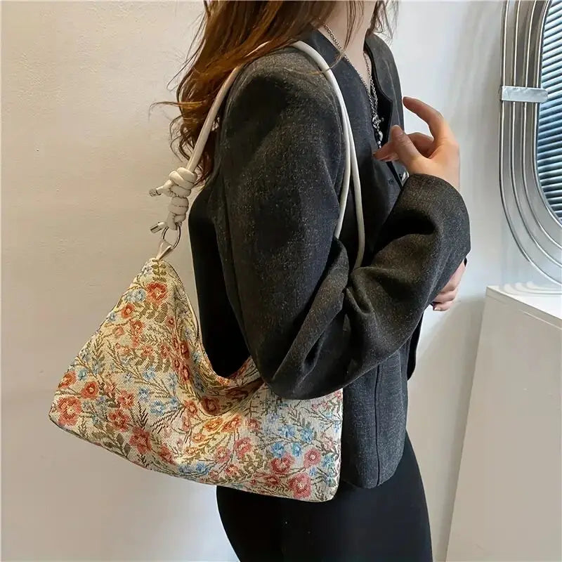 eybag Retro Print Underarm Bag Large Capacity Stylish Casual Canvas Shoulder Bag Women's Simple Versatile Hobo Bag Handbag