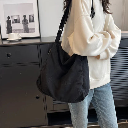 eybag Trendy Cool Women's Shoulder Bag Solid Color Unisex College Student Schoolbag Large Capacity Canvas Crossbody Bag Travel Handbag