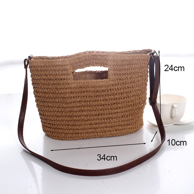 eybag Retro Top Handle Design Crossbody Bag for Women Branded Simple Summer Straw Woven Handbags Female Hollow Basket Shoulder Bags