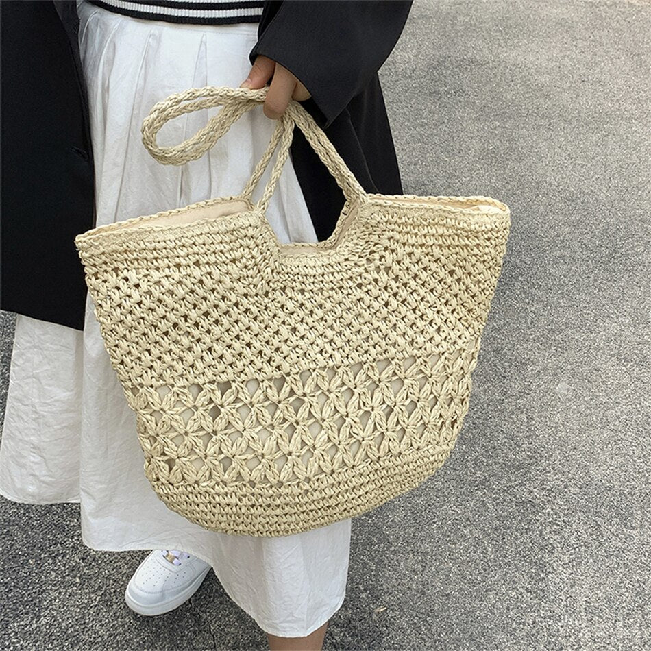 eybag Casual Design Straw Weave Bags Trend Luxury Women Shoulder Bag Fashion Female Beach Handbags Large Capacity Travel Tote Bag Sac