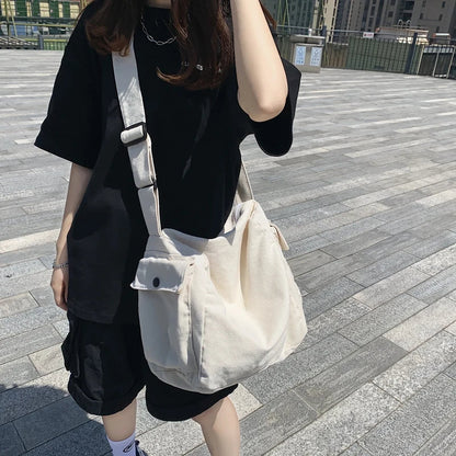 eybag New Trendy Women Shoulder Bag Men Female Solid Color Large Capacity Canvas Shopping Crossbody Bags Travel Messenger School Bag