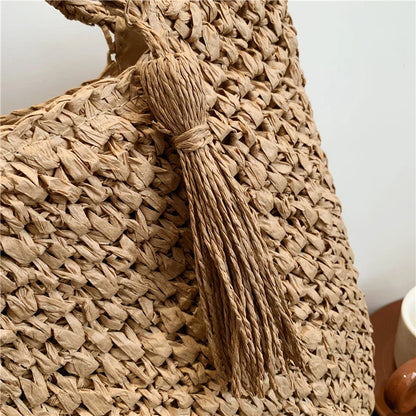 eybag Casual Handmade Woven Straw Bag Bucket Totes Handbags Travel Summer Bags Large Capacity Purses For Women Summer Straw Bag