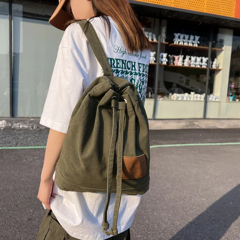 eybag New Drawstring Canvas Backpack For Women Leisure School Backpack Trendy Cool Female Schoolbag Boy Girl Kawaii Travel Student Bag