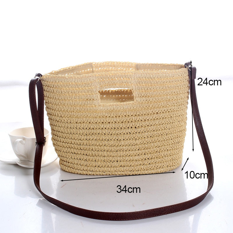 eybag Retro Top Handle Design Crossbody Bag for Women Branded Simple Summer Straw Woven Handbags Female Hollow Basket Shoulder Bags