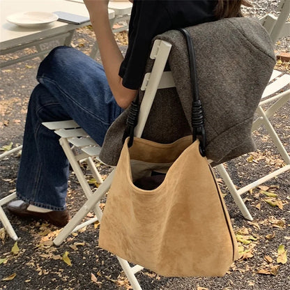 eybag Suede Tote Bag Women Retro Handbag Sanding Shoulder Bucket Bag Ladies Purses and Handbags Vintage Tote Bag