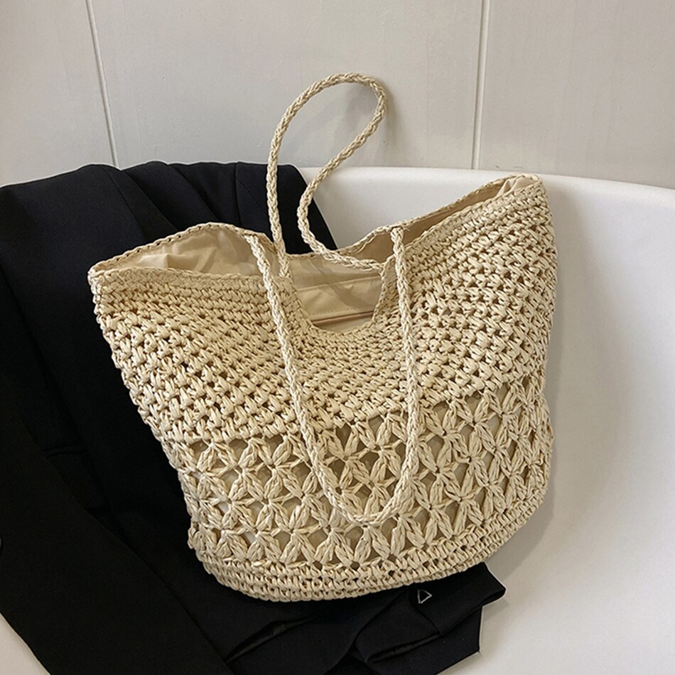 eybag Casual Design Straw Weave Bags Trend Luxury Women Shoulder Bag Fashion Female Beach Handbags Large Capacity Travel Tote Bag Sac