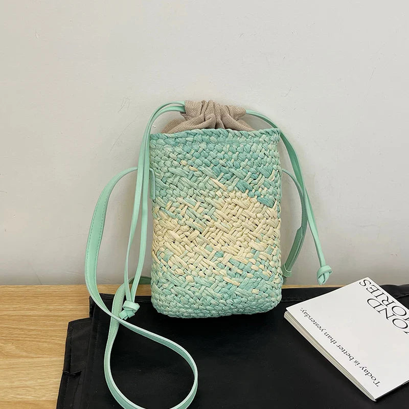 eybag Fashion Woven Straw Ladies Crossbody Messenger Bag Summer Bohemia Beach Rattan Shoulder Pack Small Solid Mobile Phone Coin Pursef