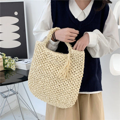 eybag Casual Handmade Woven Straw Bag Bucket Totes Handbags Travel Summer Bags Large Capacity Purses For Women Summer Straw Bag