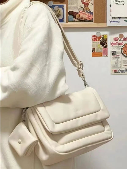 eybag Harajuku Soft Messenger Bag Women Leather Large Capacity Casual Cloud Crossbody Bags Ladies Vintage White Handbag