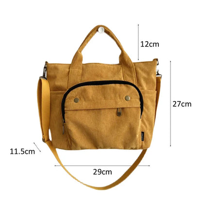 eybag Women Corduroy Shoulder Tote Solid Color Casual Handbag Fashion Canvas Messenger Bags Zipper Simple Crossbody Bag