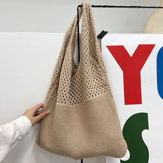 eybag Vintage Hollow Woven Underarm Shoulder Bag Knitted Handbag for Women Large Capacity Shopper Totes Ladies Summer Beach Travel Bag