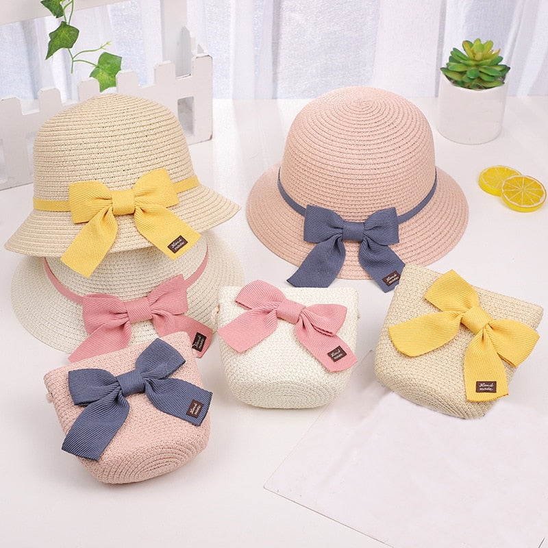 eybag Parent-Child Hat Crossbody Bag For Women Girls Same Paragraph Sun Hat Straw Sun Protection Beach Travel Holiday Parent-Child Cap