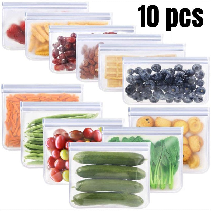 eybag 10PCS Kitchen Sillicone Storage Bags Reusable Leakproof Containers Smell Proof Ziplock Bag Fresh Wrap Kitchen Hacks Organization