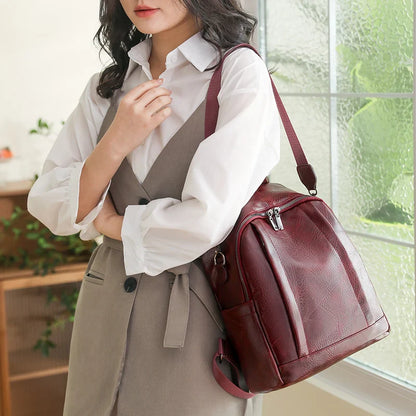 eybag Burgundy PU Leather Backpacks For Women Solid Vintage Small Satchels For Girl Fashion Cute Small Book Bags Shoulder Packages