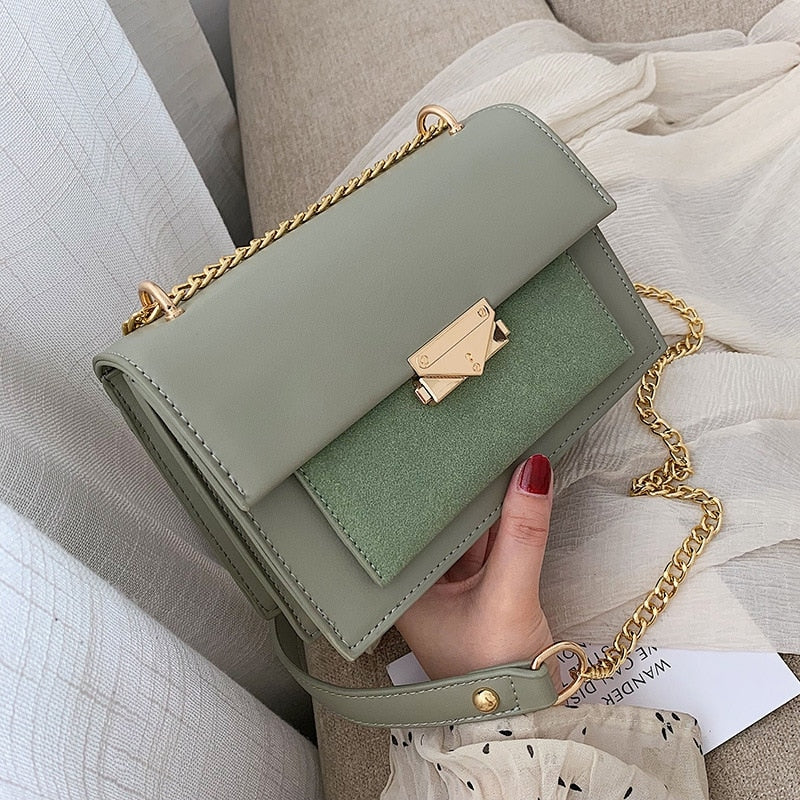 eybag autumn and winter new leather chain flap small square bag casual all-match one-shoulder diagonal bag