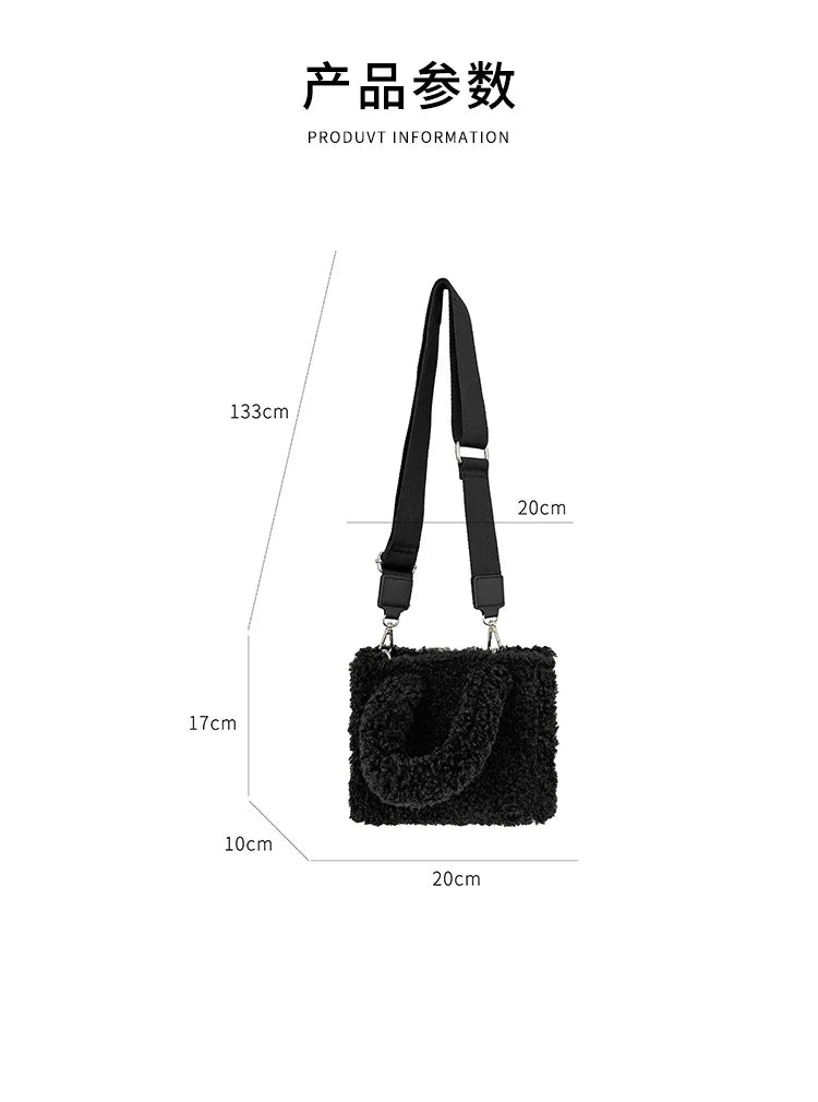 eybag Mini Lambswool Tote Bag Casual Faux Fur Bags for Women Handbags Warm Plush Shoulder Crossbody Bags Small Flap Phone Purses Chic