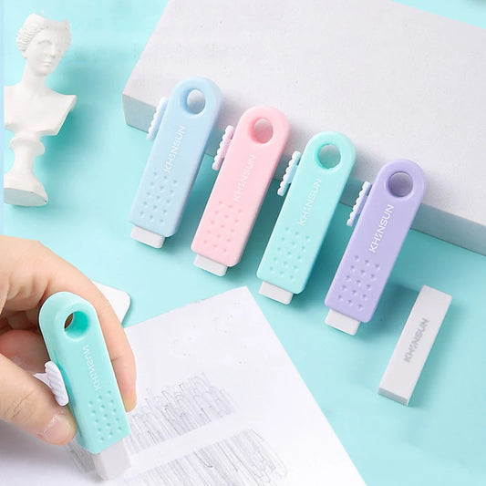 eybag Solid Color Rubber Erasers Simple Push-Pull Design Refillable Pencil Eraser School Office Supplies Student Stationery Gifts