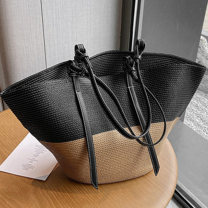 eybag Casual Handmade Straw Bag Portable Shoulder Tote Ladies Holiday Beach Large Capacity Woven Handbag New Women Braided Basket Bag