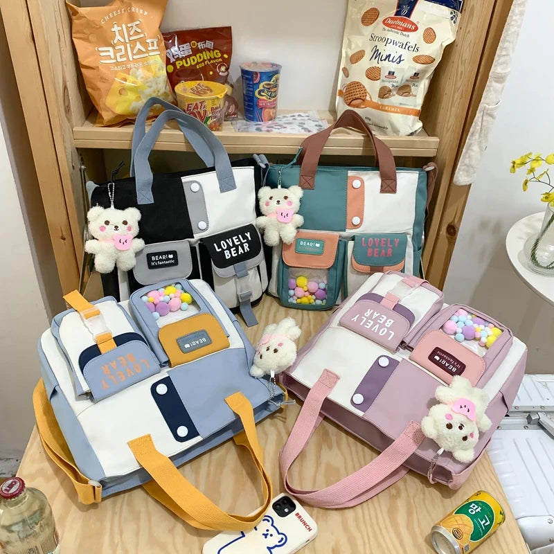 eybag Cute Shoulder Bags For Women Kawaii Girls Schoolbag Multi Pocket Nylon Crossbody Bag Female Large Capacity Messenger Bag