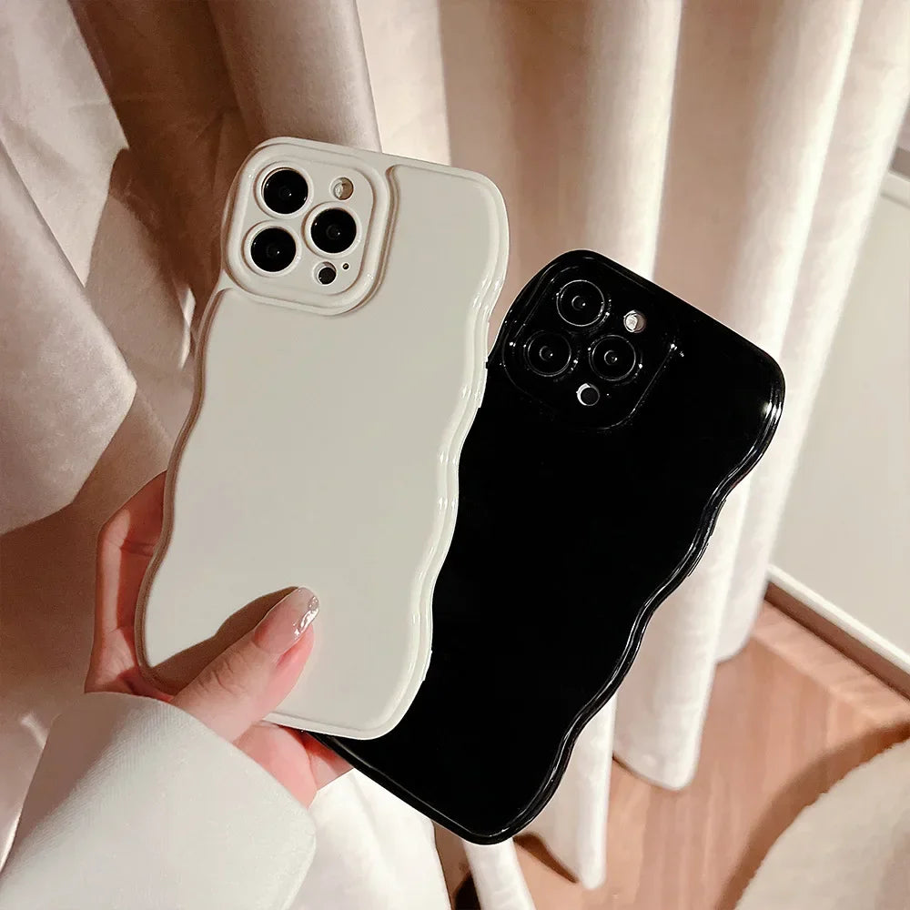 eybag Black White Wavy Border Phone Case for Iphone 15 14 13 12 11 Pro XS Max 14 15 Plus Solid Color Air Cushion Silicone Back Cover