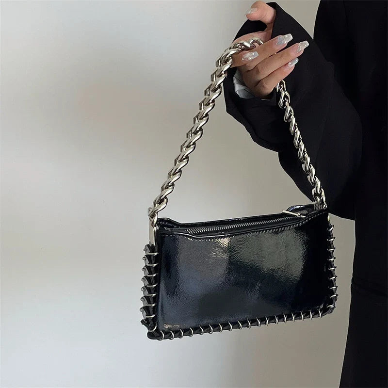 eybag Women's Chain Underarm Shoulder Bag Glossy Patent Leather Hot Girls Small Square Messenger Bags Fashion All-match Purse Handbags