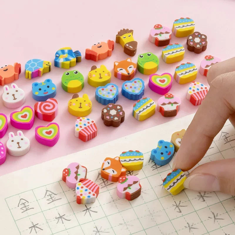 eybag 50pcs/bag Kawaii Fruit Animals Erasers Mini Cute Rubber Pencil Eraser for School Kids Gifts Korean Stationery Office Supplies