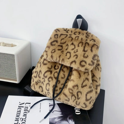 eybag Fashion Luxury Fake Fur Women's Backpack Winter Soft Plush Ladies Schoolbag Solid Color Female Furry Shoulder Bags Handbags