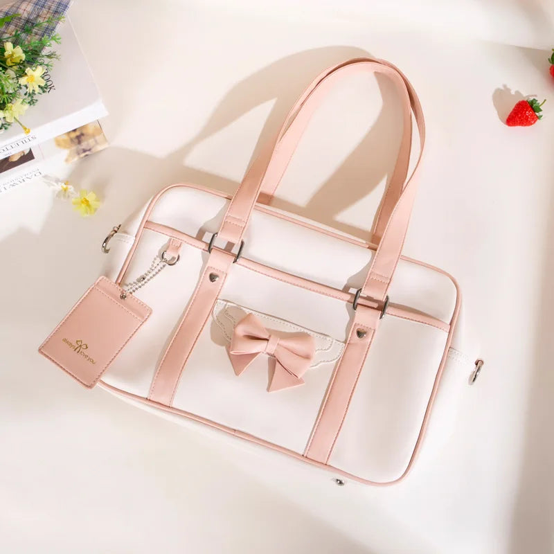 eybag Japanese Soft PU Shoulder Bag Teenage Girls Sweet Cute Bow Handbag Large Capacity Student Schoolbag JK Uniform Bag Y2K Women Bag