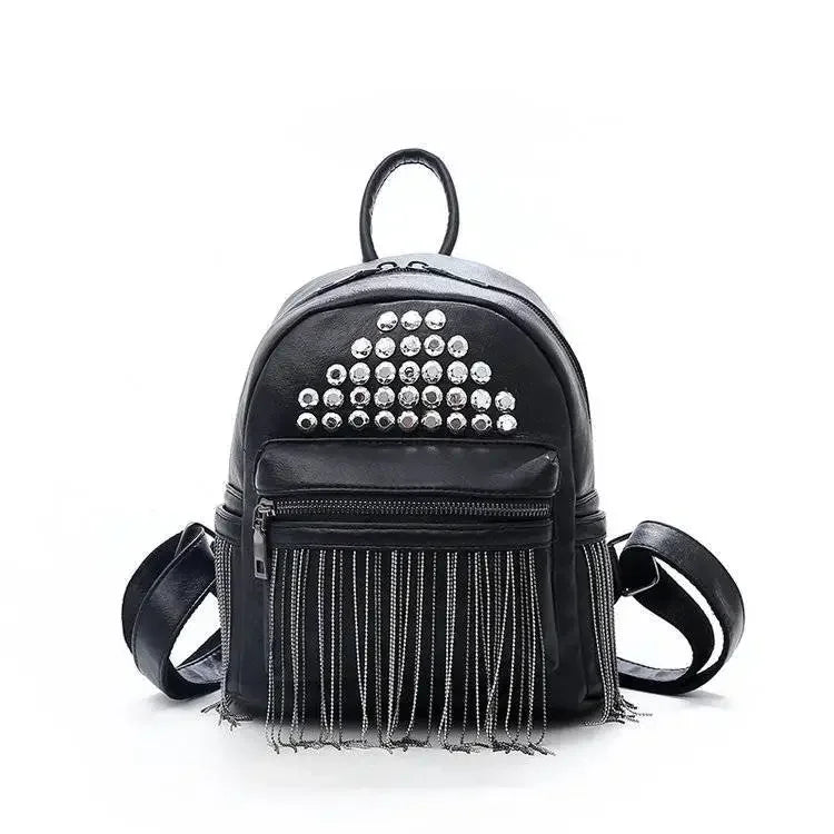 eybag Mini Backpacks Fashion Design Brand Tassel Rivet Shoulder Bag for Women Versatile Leisure Travel Bag Y2k Leather Student Handbag