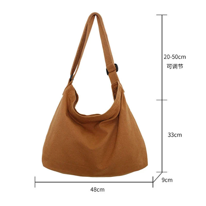 eybag Solid Color Canvas Women Shoulder Bag Large Capacity Casual Tote Shopper Bags School Crossbody Travel Versatile Messenger Bag