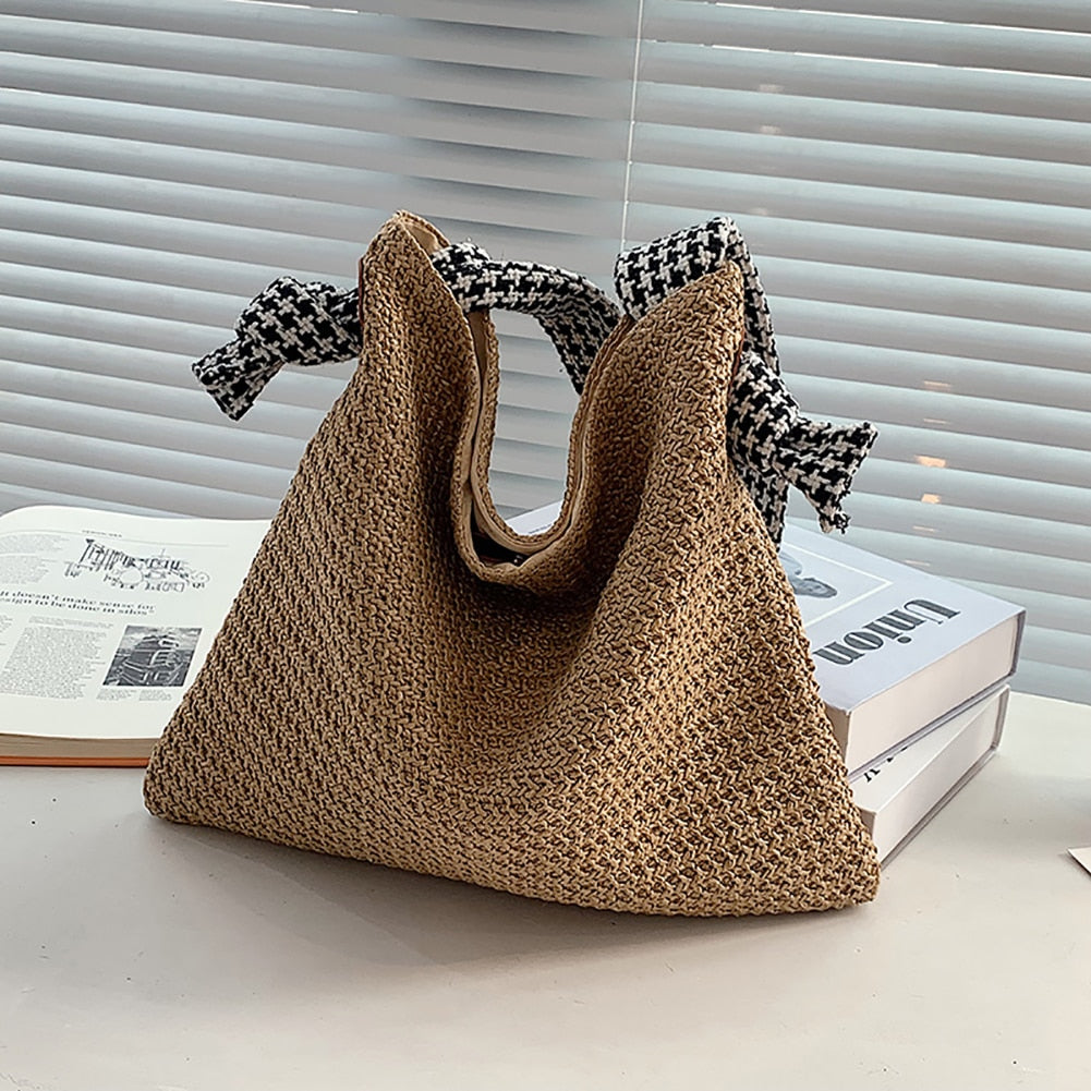 eybag Casual Large Capacity Woven Straw Handbags Summer Handmade Rattan Women Shoulder Bags Beach Vacation Female Shopping Bags Totes