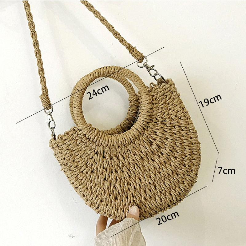 eybag Summer Woven Straw Handbag Women Contrast Color Cotton Rope Beach Bag Travel Large Capacity Tote Shopping Handle Bags