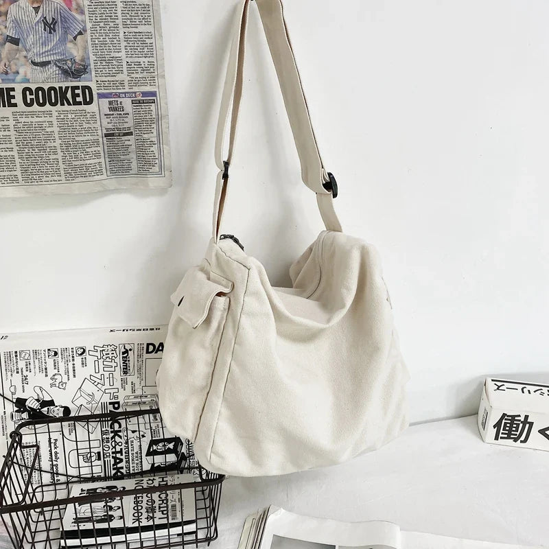 eybag New Trendy Women Shoulder Bag Men Female Solid Color Large Capacity Canvas Shopping Crossbody Bags Travel Messenger School Bag