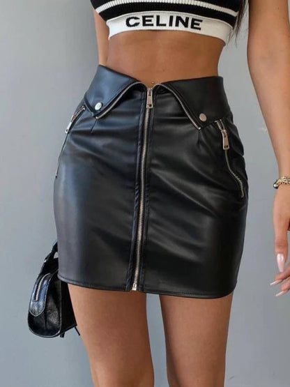 eybag Fashion Zip Up PU Leather Skirts for Women Fashion Outfits Mini Skirt Bottom Streetwear Gothic Punk Grunge Clothes Y2k Skirt