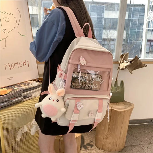 eybag Japanese Campus Small Fresh and Cute Contrasting Colors Transparent Soft Girl Student Backpack Korean Version Vintage School Bag