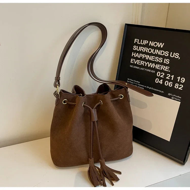 eybag Large Suede Leather Bucket Shoulder Crossbody Bags for Women Handbags Clutch Purses 2024 New Trendy Design Lady 's Messenger Bag