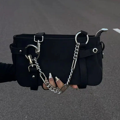 eybag New Gothic Moto Biker Dark Streetwear Women Underarm Shoulder Bag Korean Fashion Trendy Chain Ladies Handbag Bolso Mujer