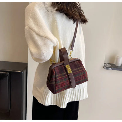 eybag Wool Blend Grid Hobos Shoulder Crossbody Bags Women Tote Handbags and Purses New Plaid Messenger Bag High Quality