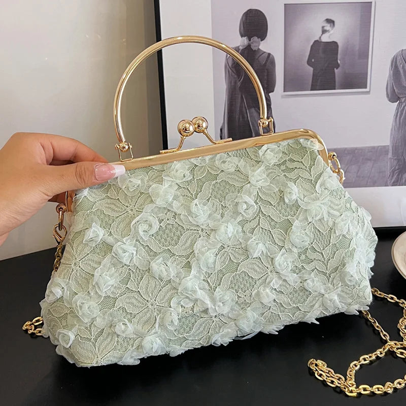 eybag Design Women Lace Wedding Bridal Handbags And Purse Sweet Ladies Evening Day Clutch White Black Green Pink Floral Messenger Bags