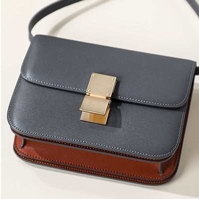 Lkblock Genuine Leather Tofu Bags for Women High Quality Ladies Shoulder Bag Luxury Designer Messenger Bags Gray Blue Black