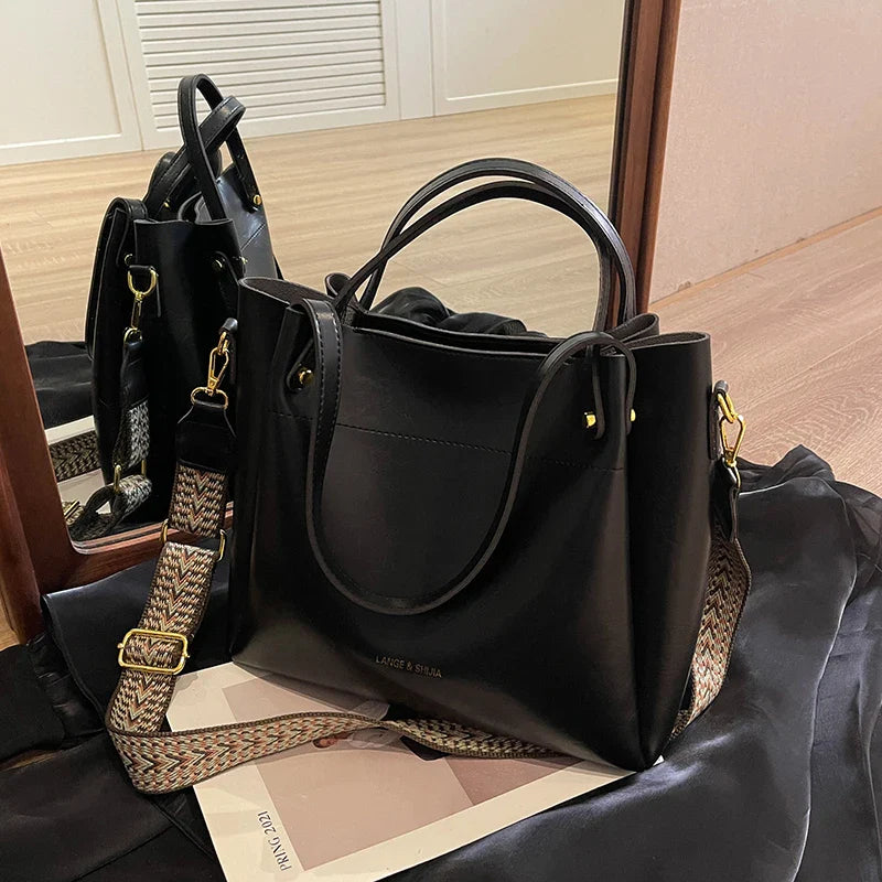 Lkblock Fashion Trend Leather Tote Bag for Women Female Simple Large High Capacity Shoulder Side Bag Handbags and Purses