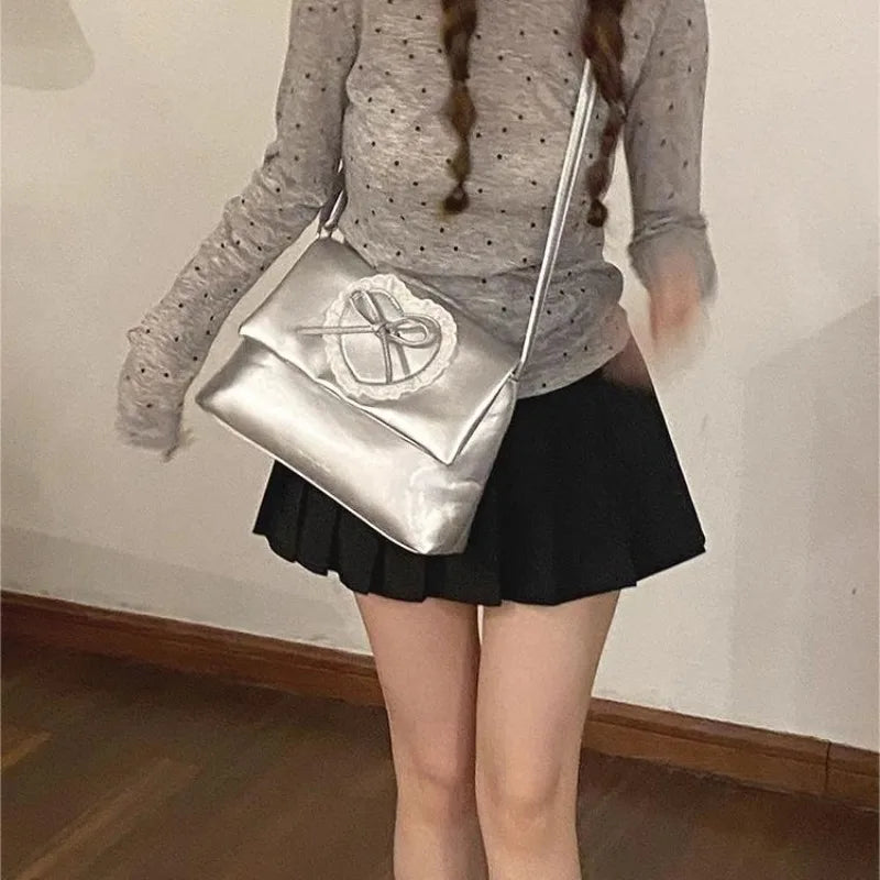 eybag Pink Sweet Shoulder Bag for Women Love Heart Fashion Large Capacity Casual Armpit Bag Elegant Harajuku Literary Handbag