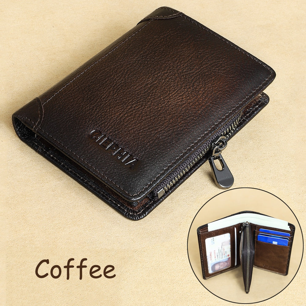 eybag Genuine Leather Rfid Protection Wallets for Men Vintage Thin Short Multi Function ID Credit Card Holder Money Bag