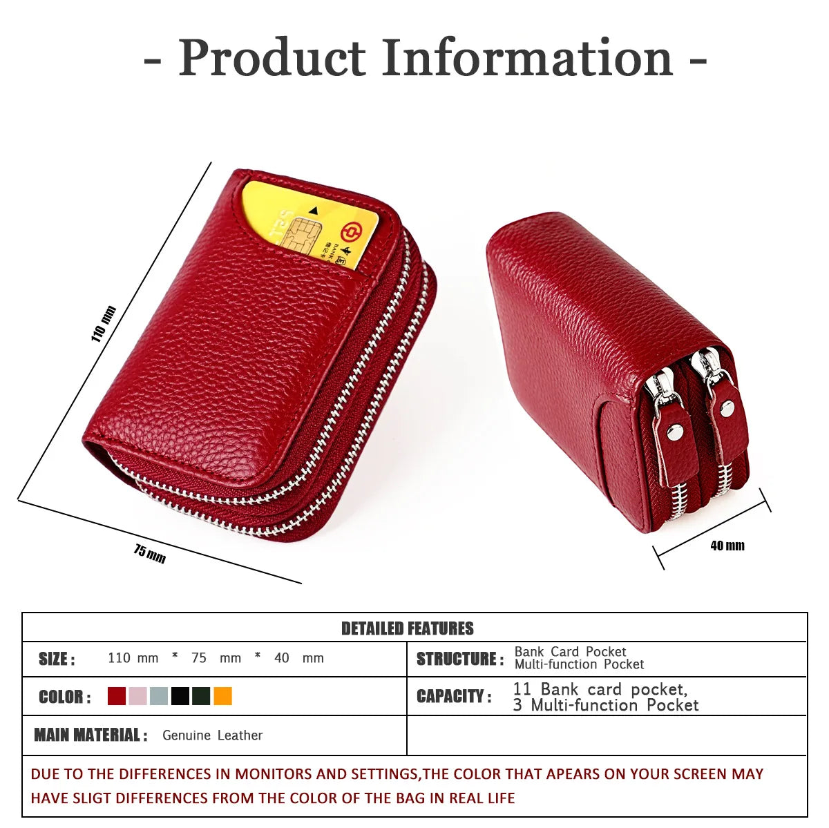 eybag New Double Zipper Short Women's Wallets Japanese Style Multi Slots Cow Leather Card Holder with RFID Blocking Female Coin Purse