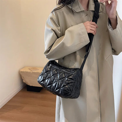 eybag Elegant Folded Quilted Cotton Shoulder Bag For Women New 2024 Luxury Bag Bright Surface Silver Crossbody Bags Bucket Bag Handbag