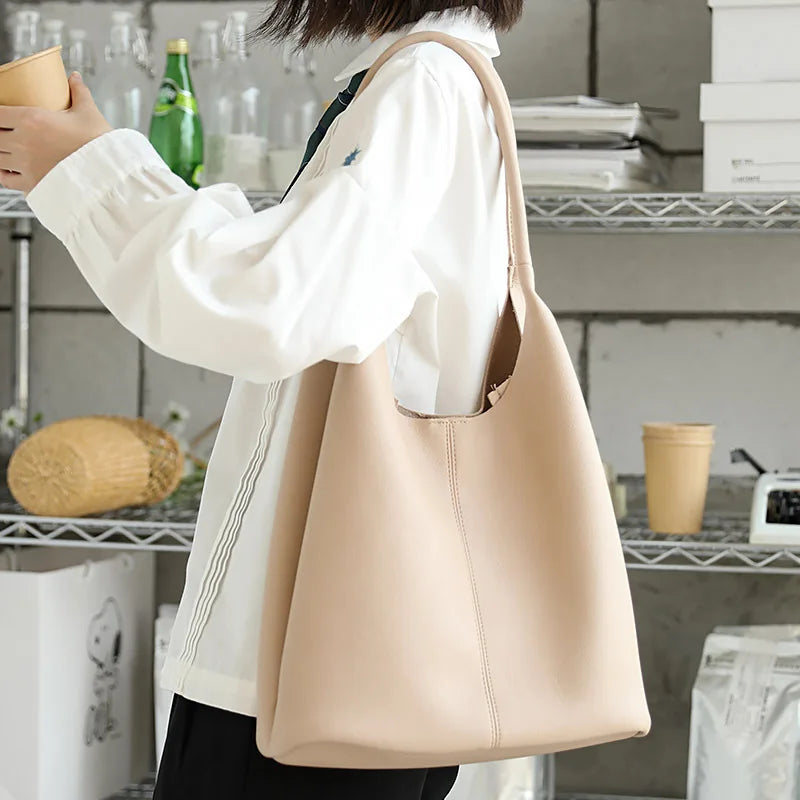 eybag Casual Women Shoulder Bag Large Capacity Shopping Bags Female Tote Handbag Solid Soft Leather Shopper Lady Travel Purse Bag